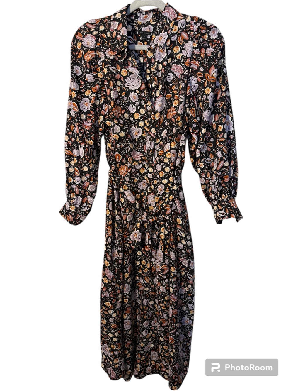 Ann Taylor Black Floral Long-Sleeve Midi Dress Size 12